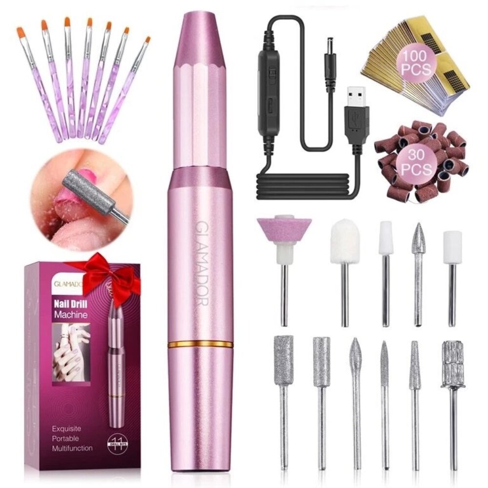 Nail Drill For Acrylic Nails 11 Drill Bits 30 Sanding Bands 7 Brushes